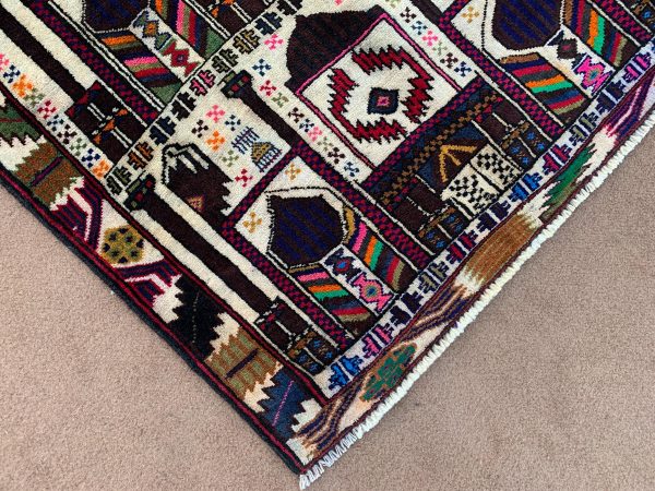 Handmade Afghan Wool Rug, Beige, 2.10x5.1 Ft, Baluchi Design - Image 4