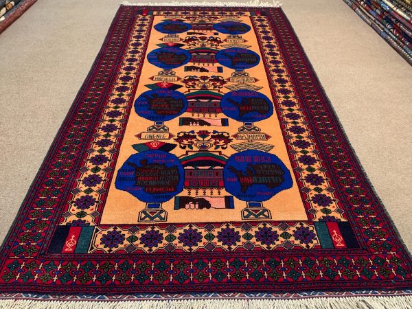 3x5 Ft Handmade Wool Rug - Beige, Black, Red, Handwoven Afghan Baluchi Rug - Image 9