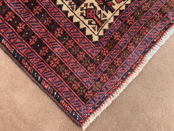 3.10x6.8 Ft Afghan Pictorial Vintage Rug, Yellow, Hand-Spun Wool - Image 4