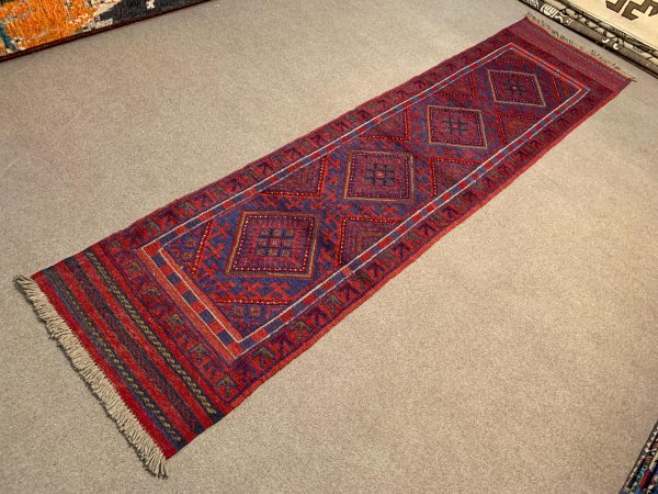 Vintage Afghan Handmade Wool Rug, Red, 6.9x10.4 Ft - Image 2