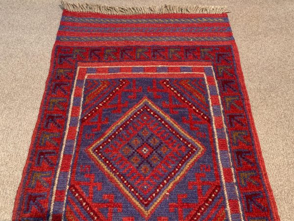 Vintage Afghan Handmade Wool Rug, Red, 6.9x10.4 Ft - Image 3