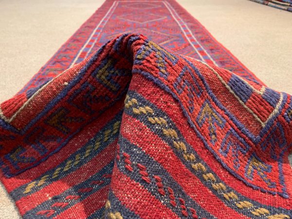 Vintage Afghan Handmade Wool Rug, Red, 6.9x10.4 Ft - Image 6