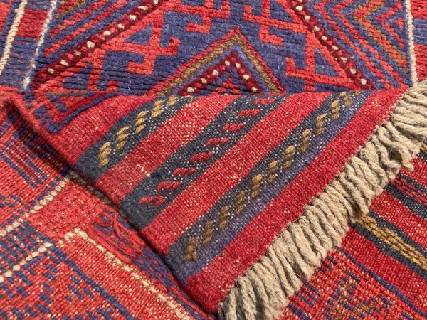 Vintage Afghan Handmade Wool Rug, Red, 6.9x10.4 Ft - Image 8