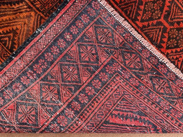 Vintage Blue Afghan Handwoven Wool Runner Rug 2.1x8.4 Ft - Image 9