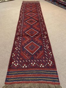 Vintage Afghan Red Wool Rug 8.5x12 Ft with Geometric Design