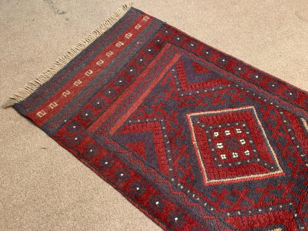 Vintage Red Afghan Handmade Wool Rug, 4.10x10.8 Ft, Soft Pile - Image 3