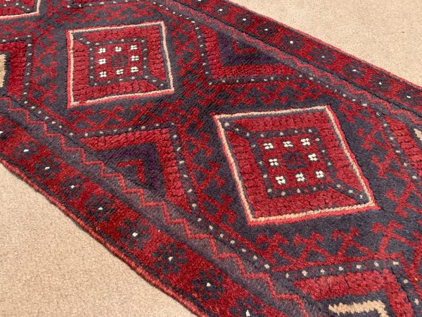 Vintage Red Afghan Handmade Wool Rug, 4.10x10.8 Ft, Soft Pile - Image 7