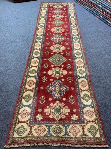 Handmade Afghan Kazak Wool Rug in Blue Beige - Full View