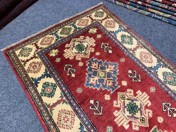 Handmade Afghan Kazak Wool Rug 3.11x5.11 Ft Blue Beige - Image 4