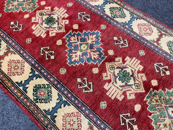 Handmade Afghan Kazak Wool Rug 3.11x5.11 Ft Blue Beige - Image 5