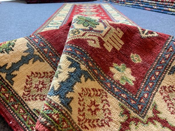 Handmade Afghan Kazak Wool Rug 3.11x5.11 Ft Blue Beige - Image 8