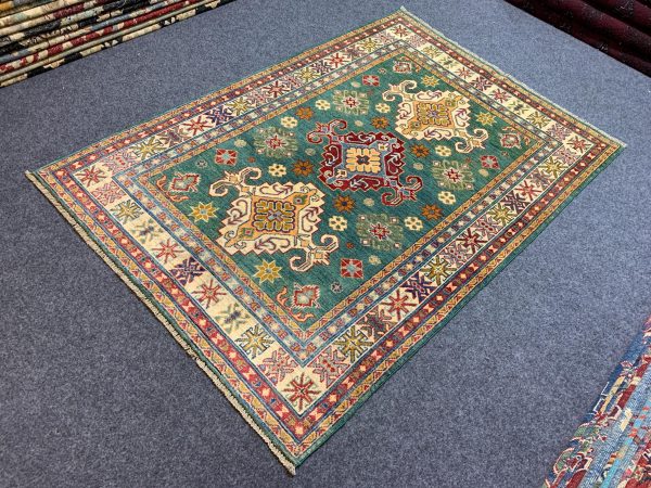 4x6 Ft Silver Kazak Rug Handwoven Wool Area Rug