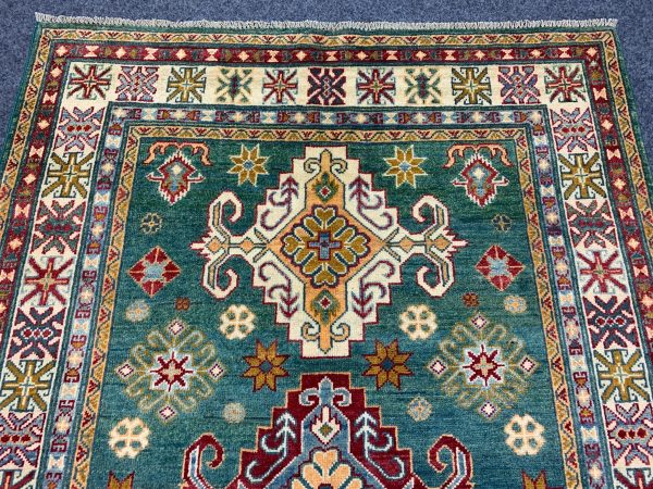 Silver Kazak Rug 4x6 Ft Handwoven Wool Area Rug - Image 4