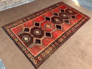 Vintage Afghan Kilim Rug 5.2x5.11 Ft Red Wool Front View