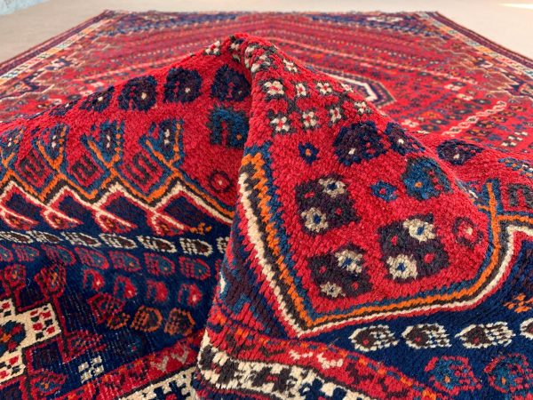 Vintage Afghan Handmade Wool Rug – Red, 5.0x9.1 Ft - Image 7