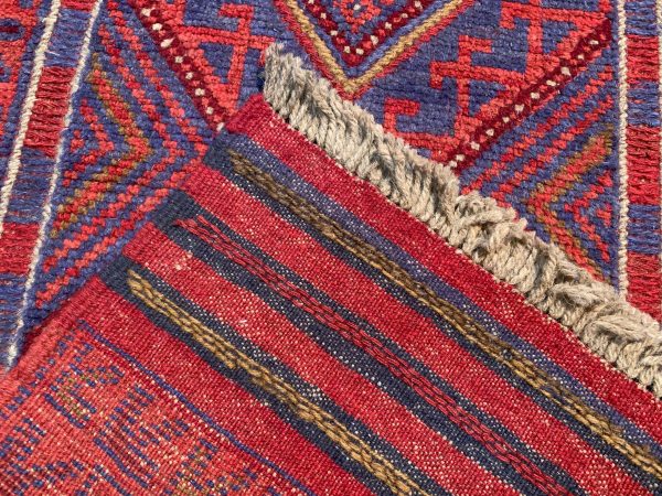 Vintage Afghan Handmade Wool Rug, Red, 6.9x10.4 Ft - Image 9