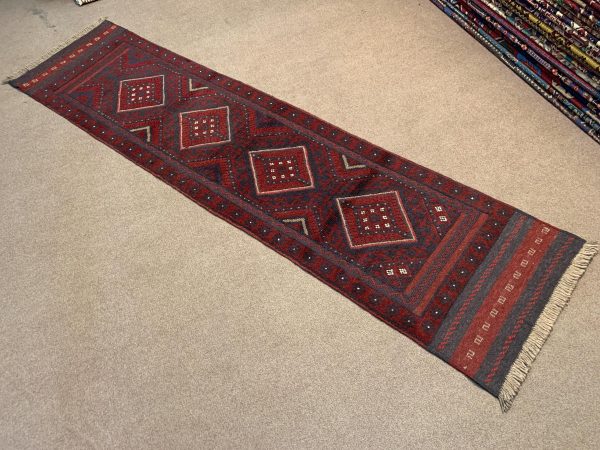 Vintage Red Afghan Handmade Wool Rug, 4.10x10.8 Ft, Soft Pile - Image 2