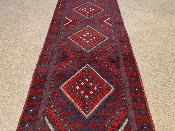 Vintage Red Afghan Handmade Wool Rug, 4.10x10.8 Ft, Soft Pile - Image 4