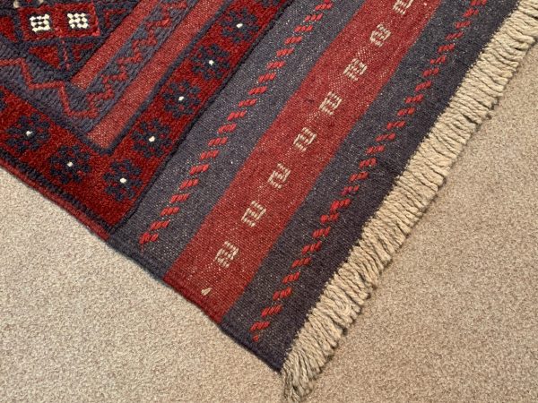 Vintage Red Afghan Handmade Wool Rug, 4.10x10.8 Ft, Soft Pile - Image 5